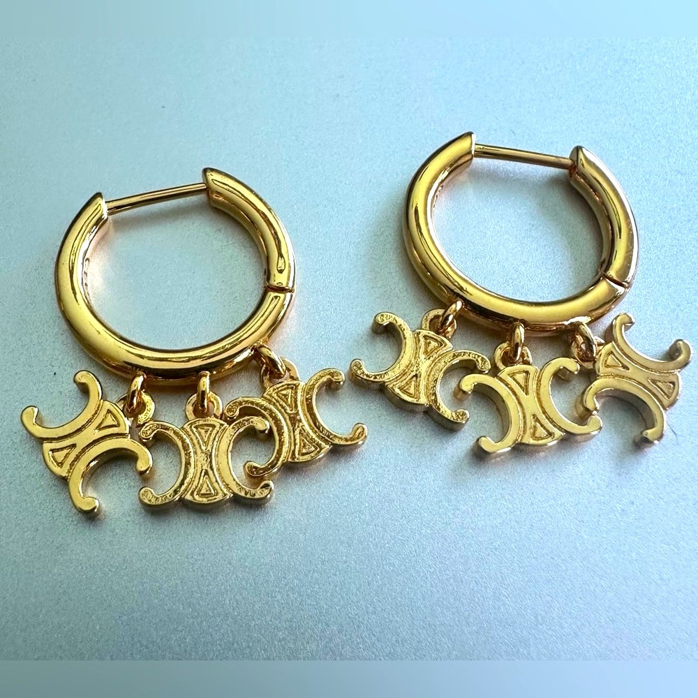 Auth CELINE Triomphe Hoop Dangle Charm Earrings - Pre-Owned - Excellent - Picture 5 of 5